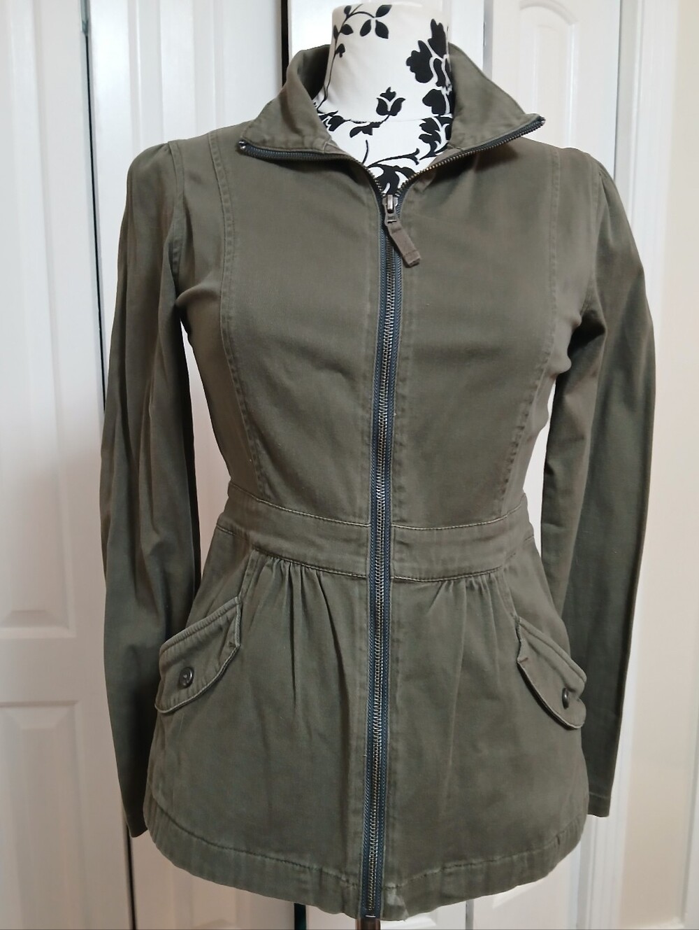 Lucy Olive Green Zip-Front Utility Jacket